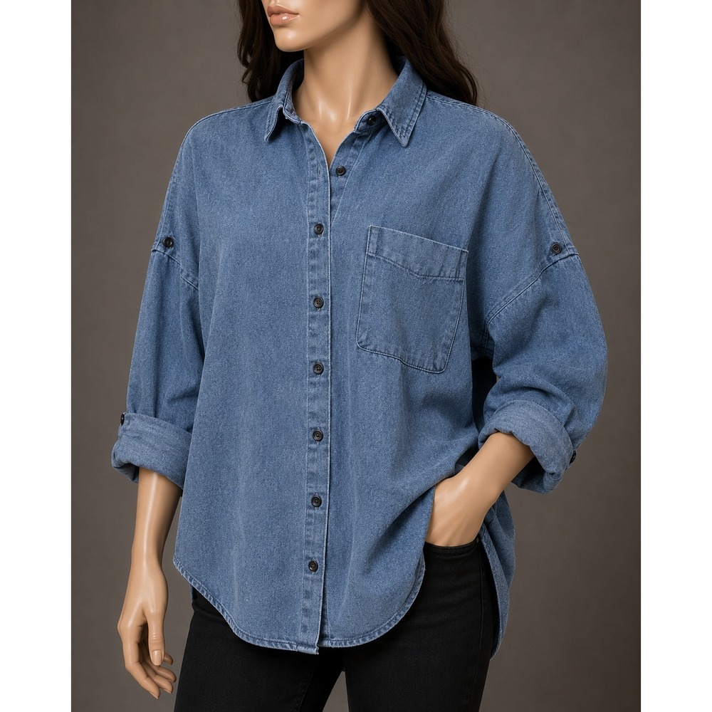 Oak + Fort Oversized Denim Blue Button Down Shirt Rayon Blend Women XL